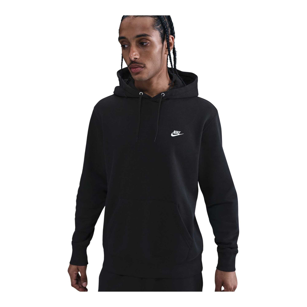 Mens Nike Club Pullover Fleece Hoodie_Black/Black/White