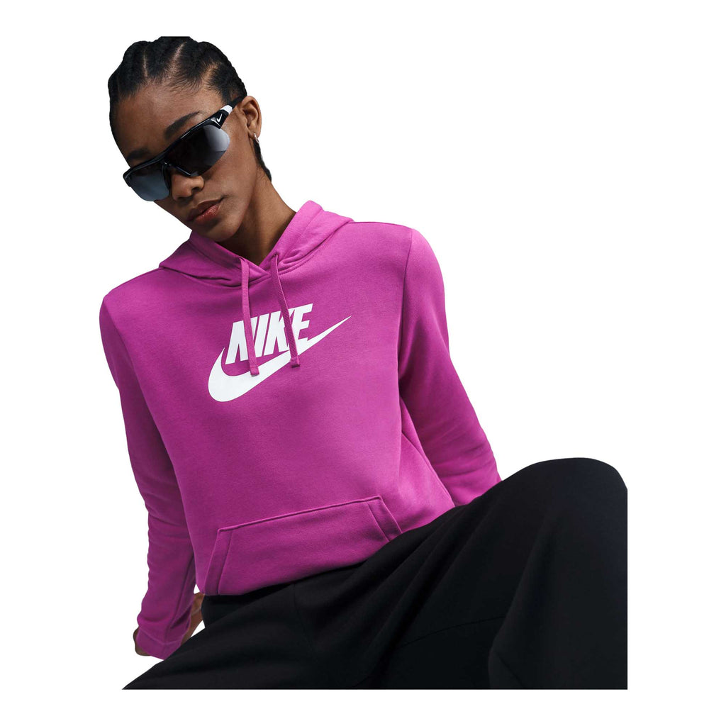WOMENS NIKE SPORTSWEAR CLUB FLEECE LOGO PULLOVER HOODIE_HOT FUCHSIA/WHITE