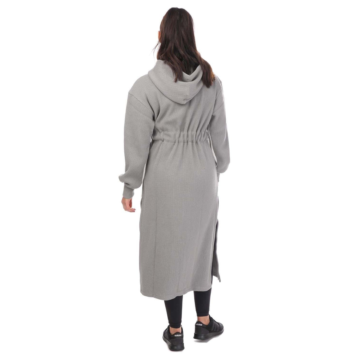 adidas Originals blue belted waffle robe, cozy nightwear onesie with waist belt and textured waffle fabric, casual loungewear style