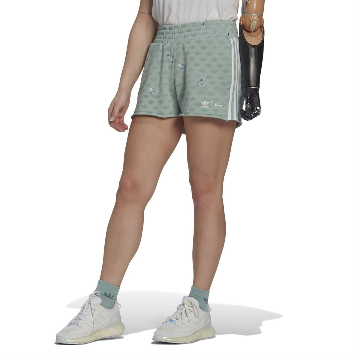 adidas Originals casual sweat shorts, mint green with adidas three-stripe side panels and print