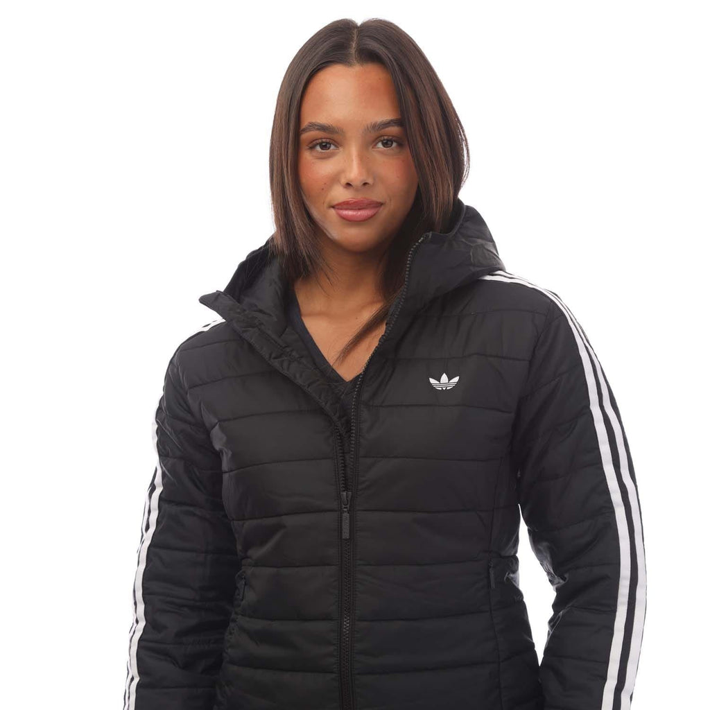 adidas Originals hooded slim jacket with front zipper, adjustable hood, and sleek design, perfect for casual wear and layering.