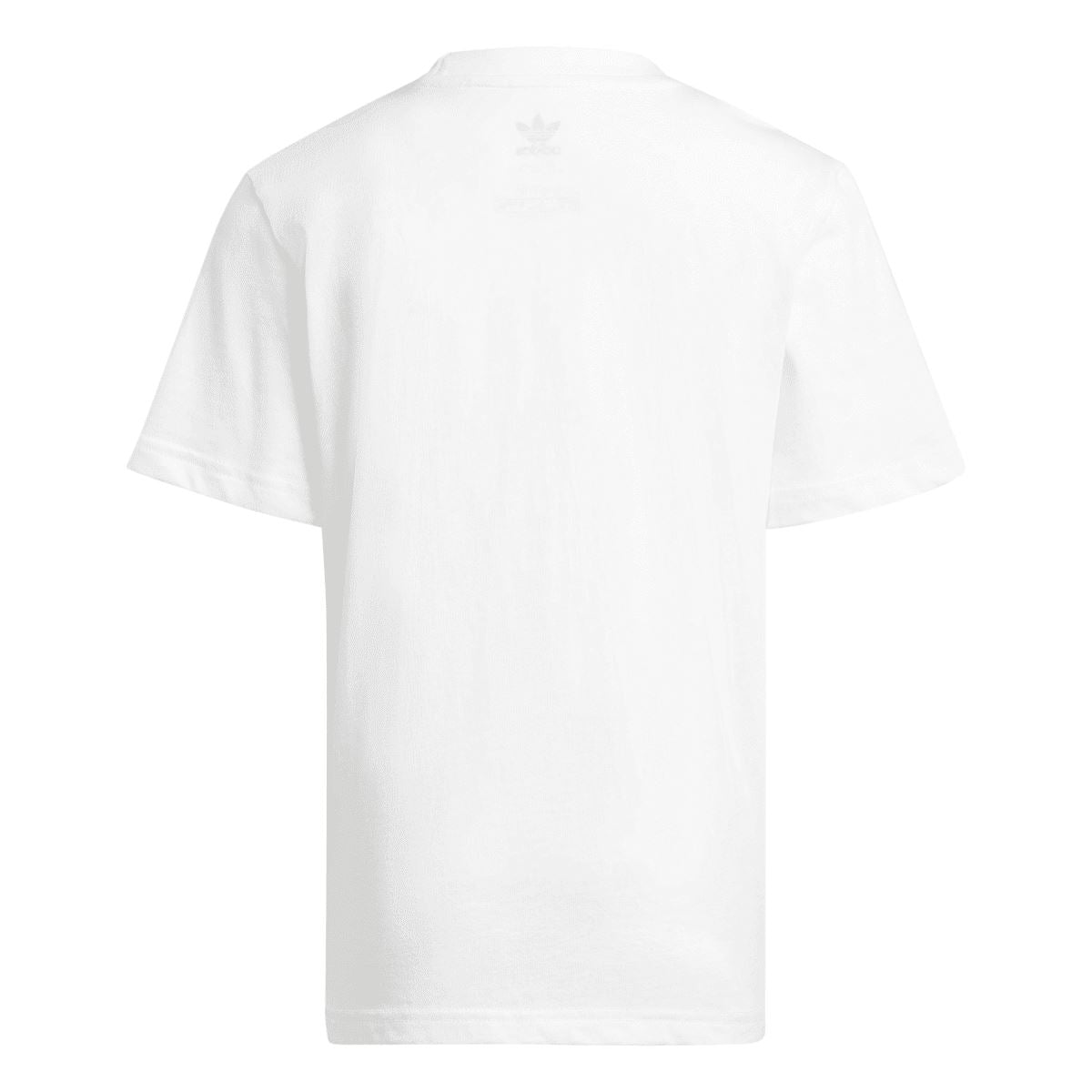 Infant white adidas graphic T-shirt, plain back with small trefoil logo at collar