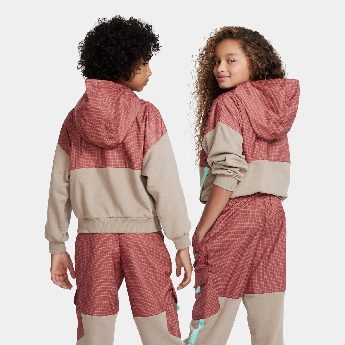Kids Nike Outdoor Play Fleece Hoodie Khaki Long Sleeve 1/2 Zip RED589