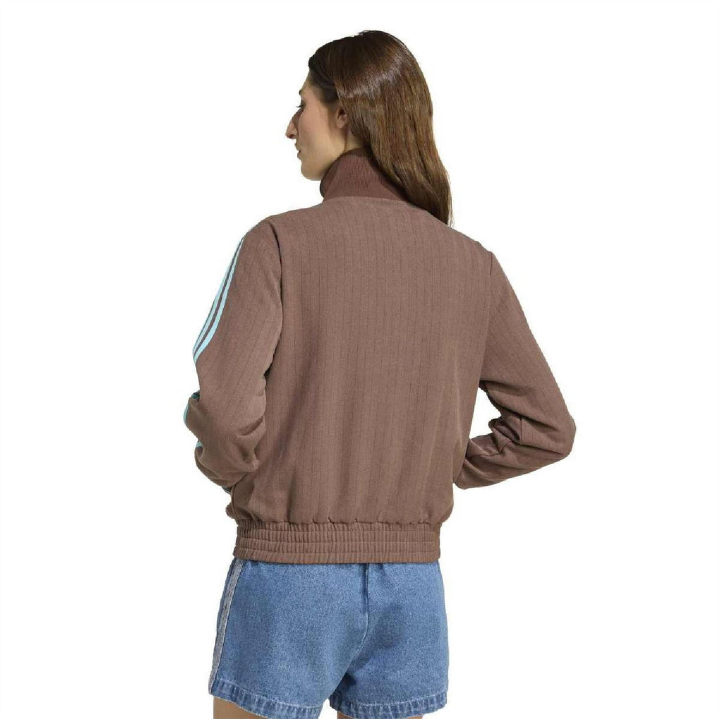 adidas Originals auburn high-neck zip sweatshirt, back view with blue-striped shoulders