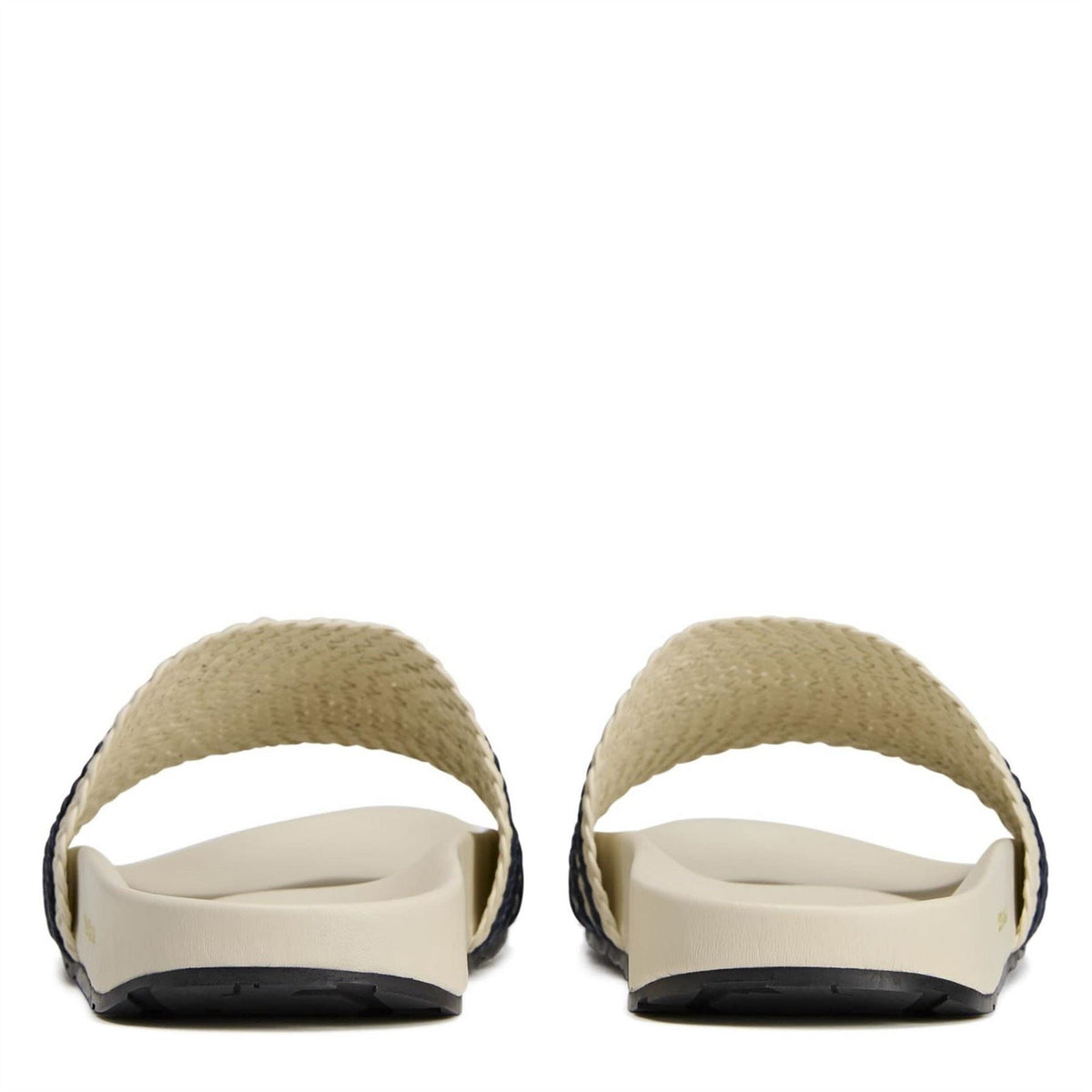 Back view of Wonder White adidas adilette slides with braided top strap