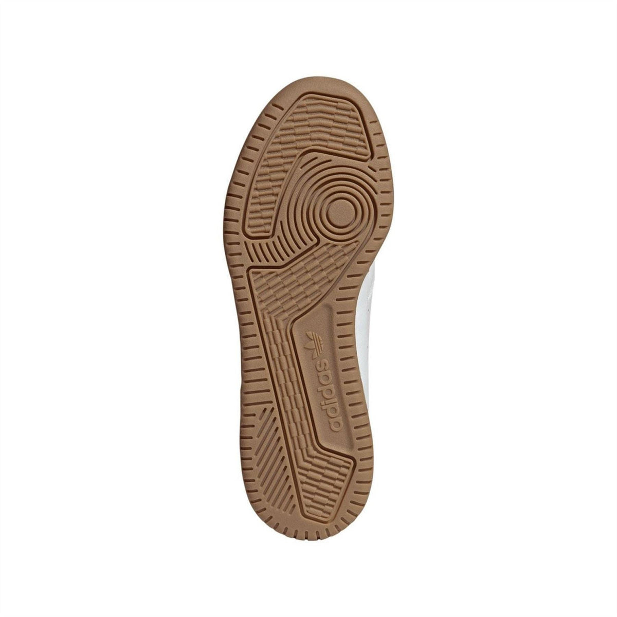 White trainer outsole with treaded rubber sole and adidas logo