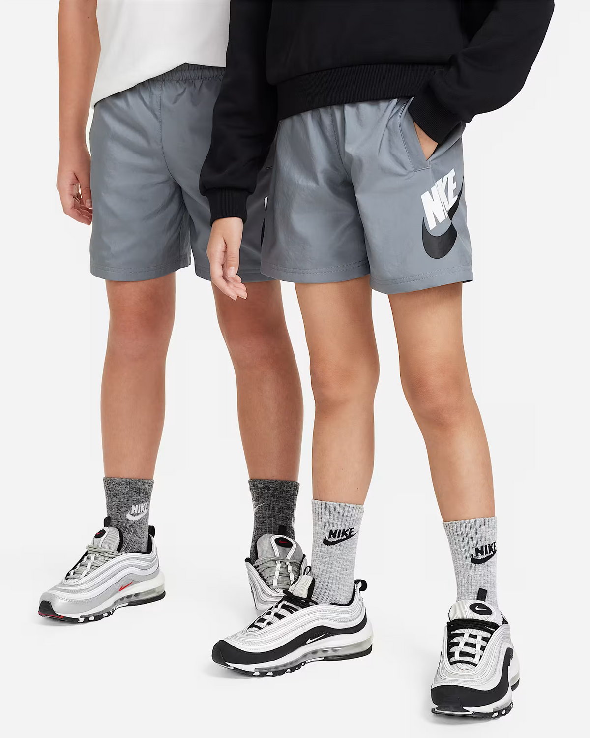 Kids Nike Sportswear Shorts Smoke Gray Woven Drawstring Waist Active NWO190
