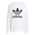 White crewneck sweatshirt with large black adidas Trefoil logo on chest