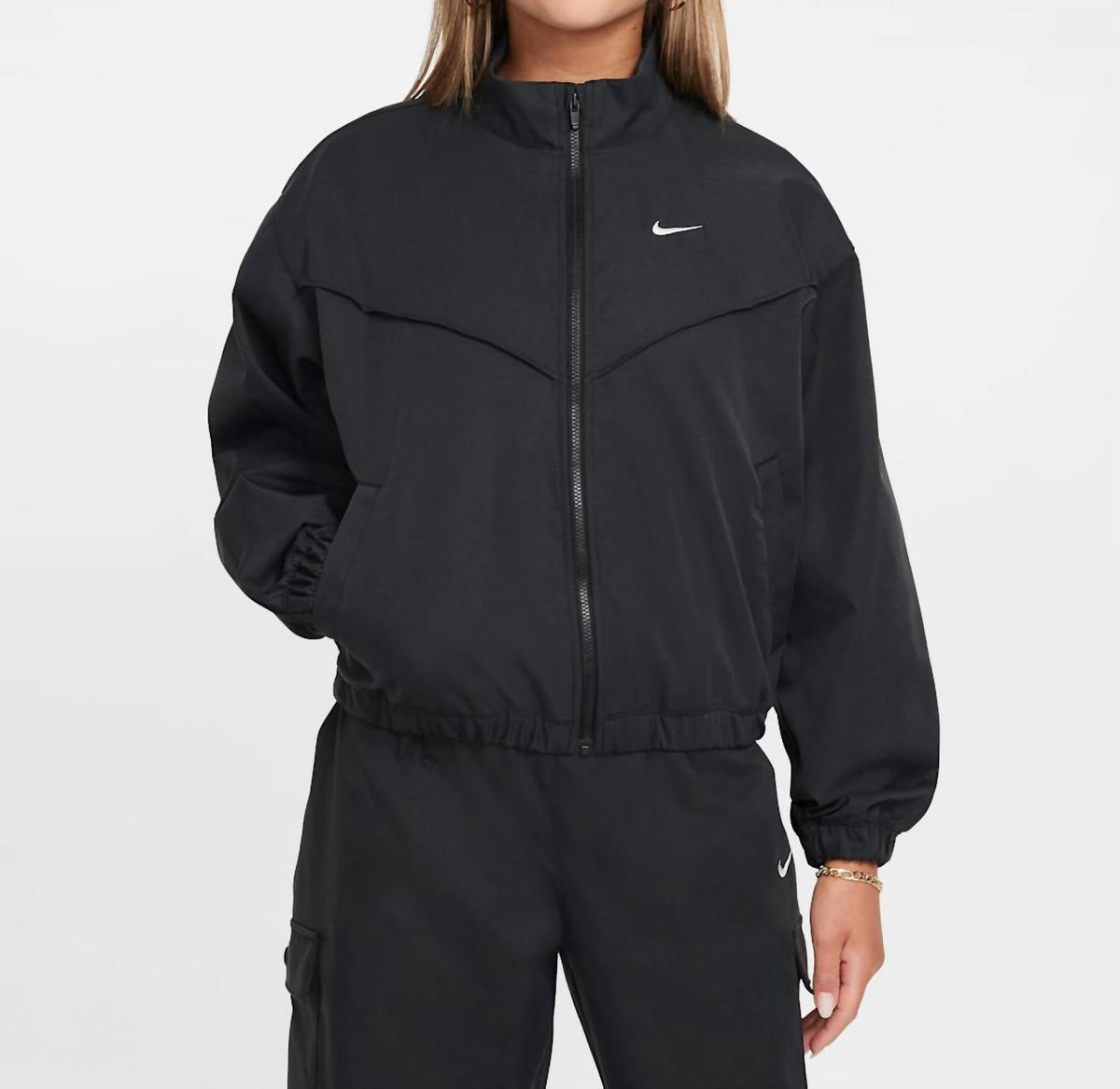 Girls' Sportswear Oversized Lightweight Jacket In Black/white