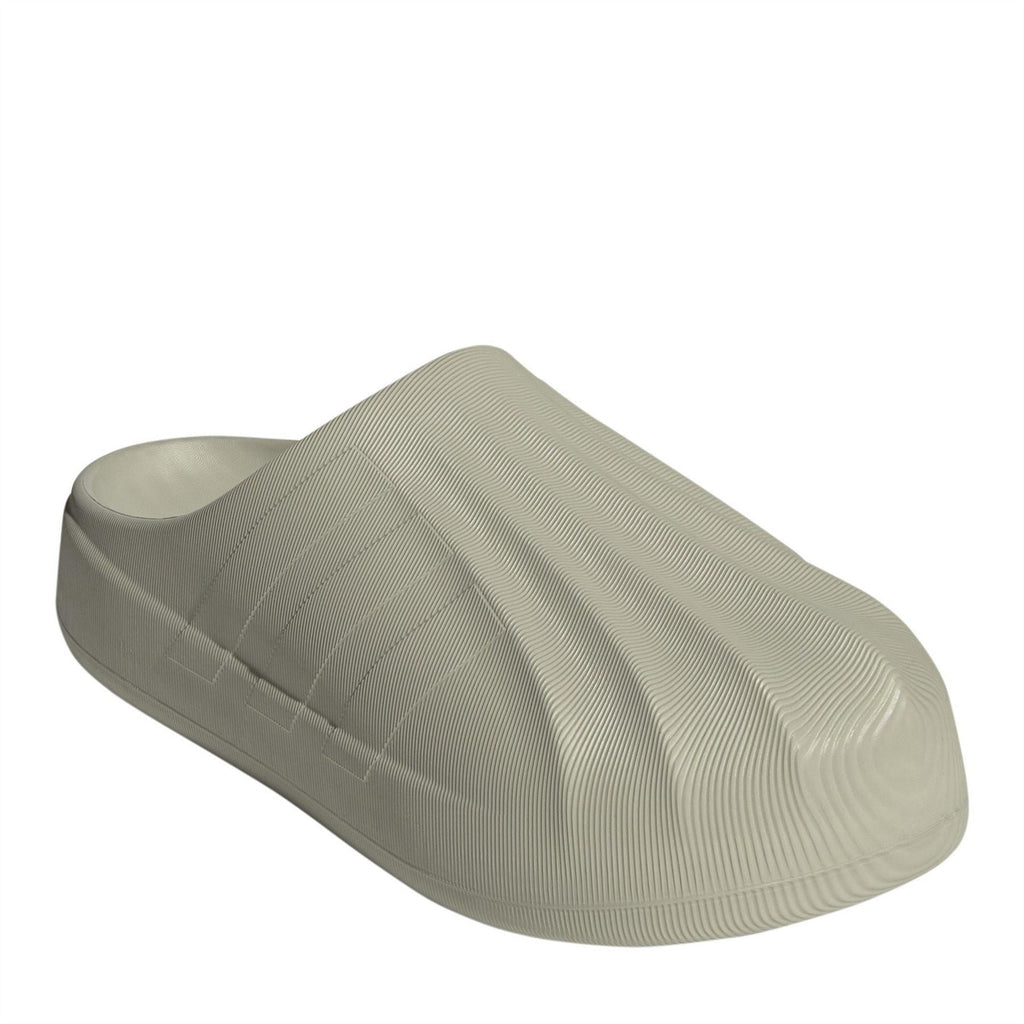 Putty grey slip-on clog with molded ridged upper and cushioned sidewall sole