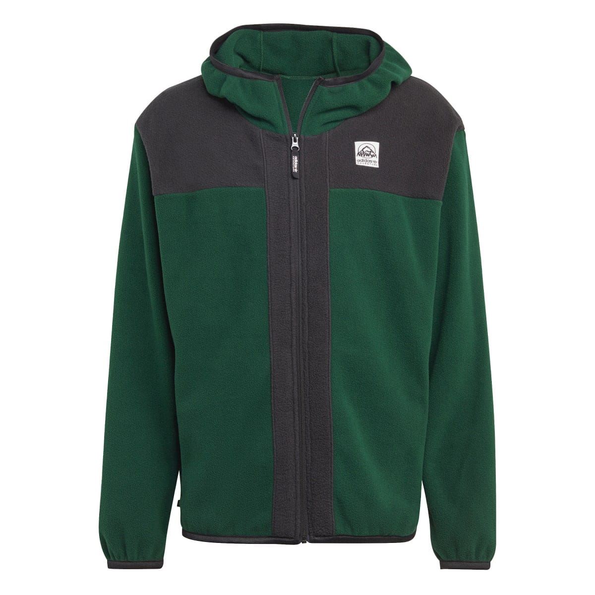 adidas zip-up polar fleece hoodie in green and dark charcoal color-block