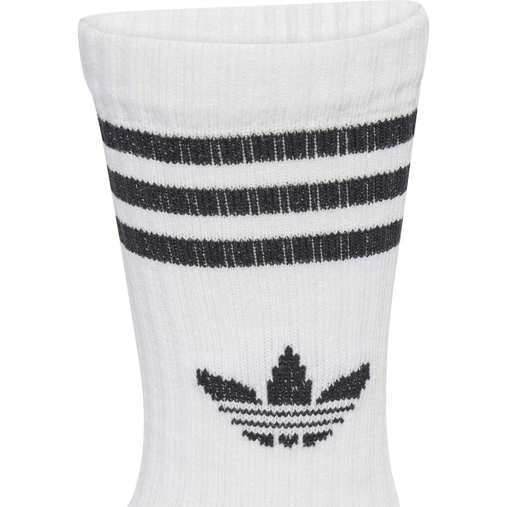 adidas crew socks with white cuff, black striped band, trefoil logo