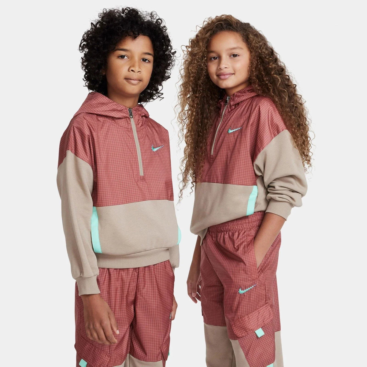 Kids Nike Outdoor Play Fleece Hoodie Khaki Long Sleeve 1/2 Zip RED589