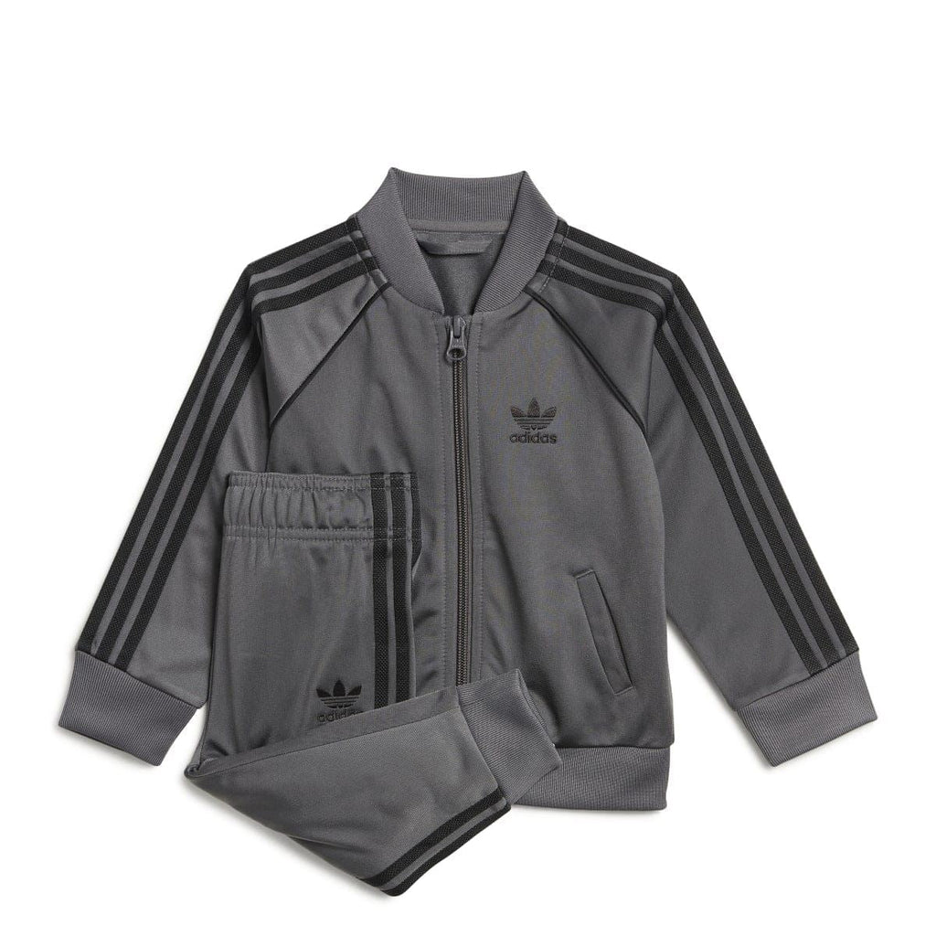 adidas Originals infants grey tracksuit set: raglan zip jacket with logo and matching joggers