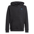 Black junior logo hoodie with kangaroo pocket, drawstring hood, adidas trefoil on chest