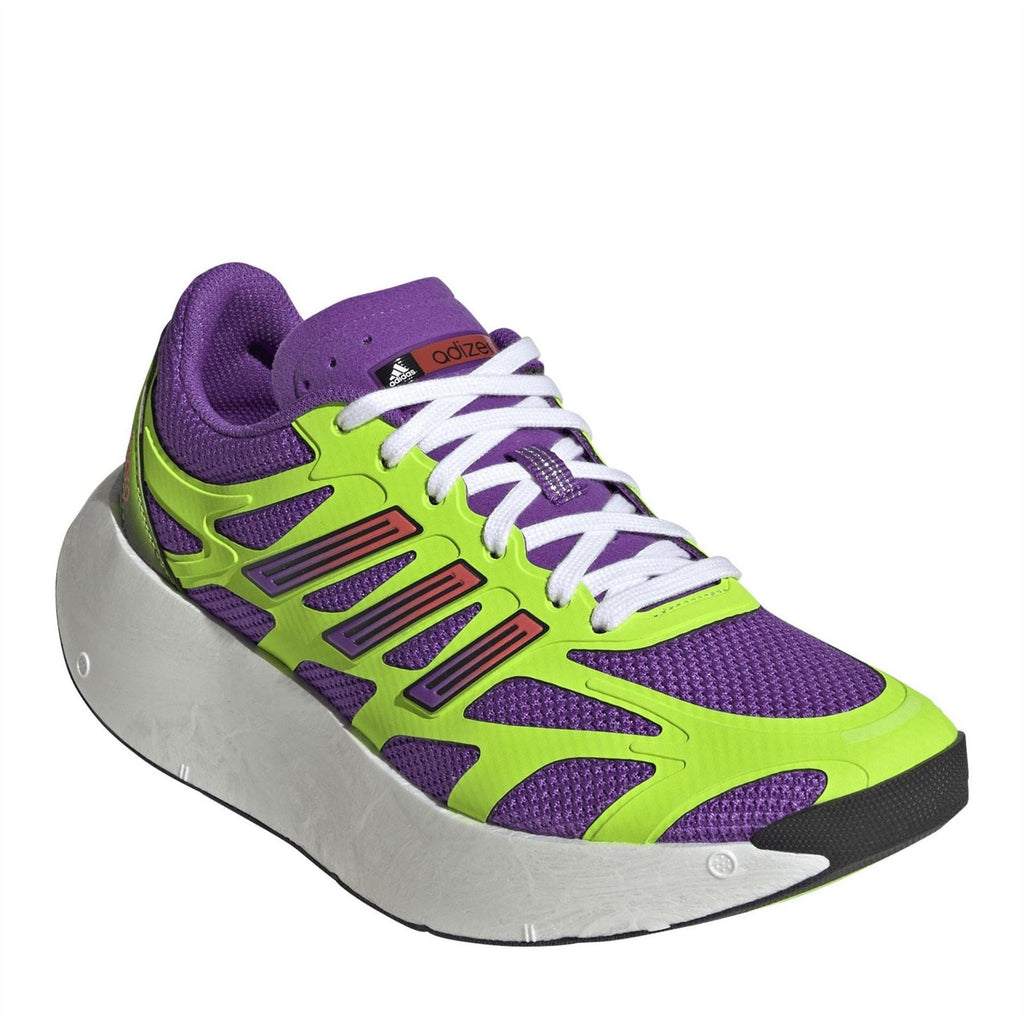 Adidas Originals Adizero Aruku running shoe with purple upper, neon green accents, white laces