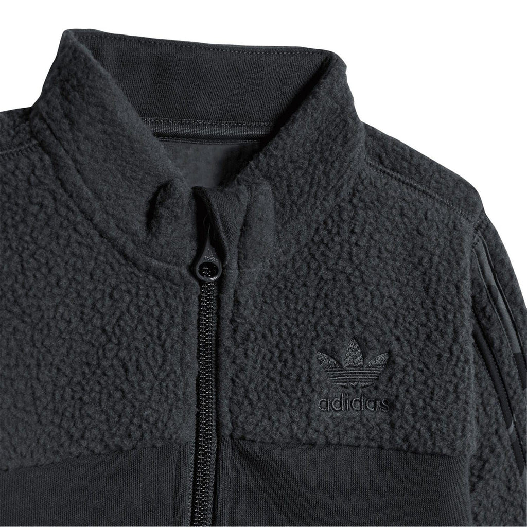 Dark grey adidas polar fleece jacket with full-length zipper and chest logo