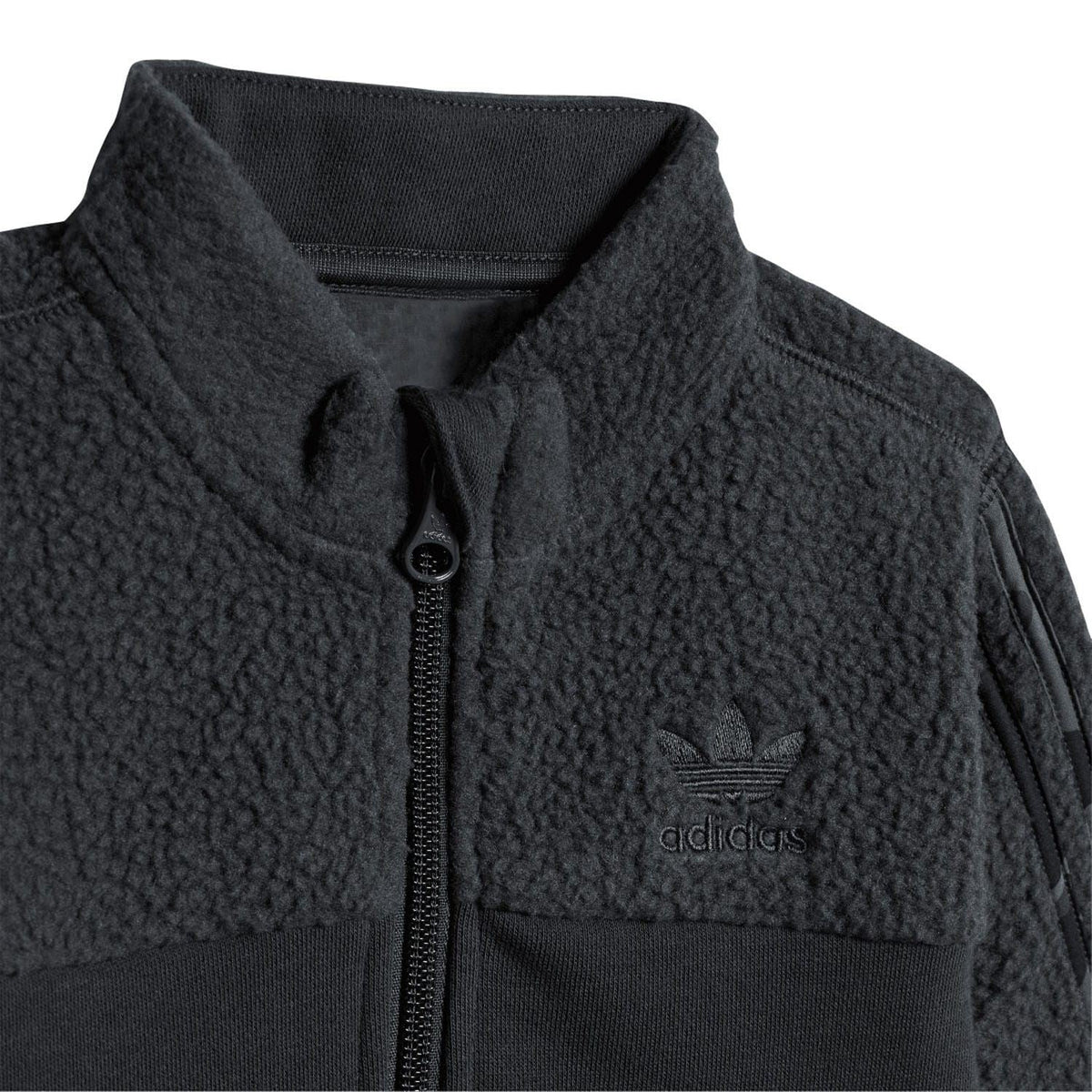 Dark grey adidas polar fleece jacket with full-length zipper and chest logo