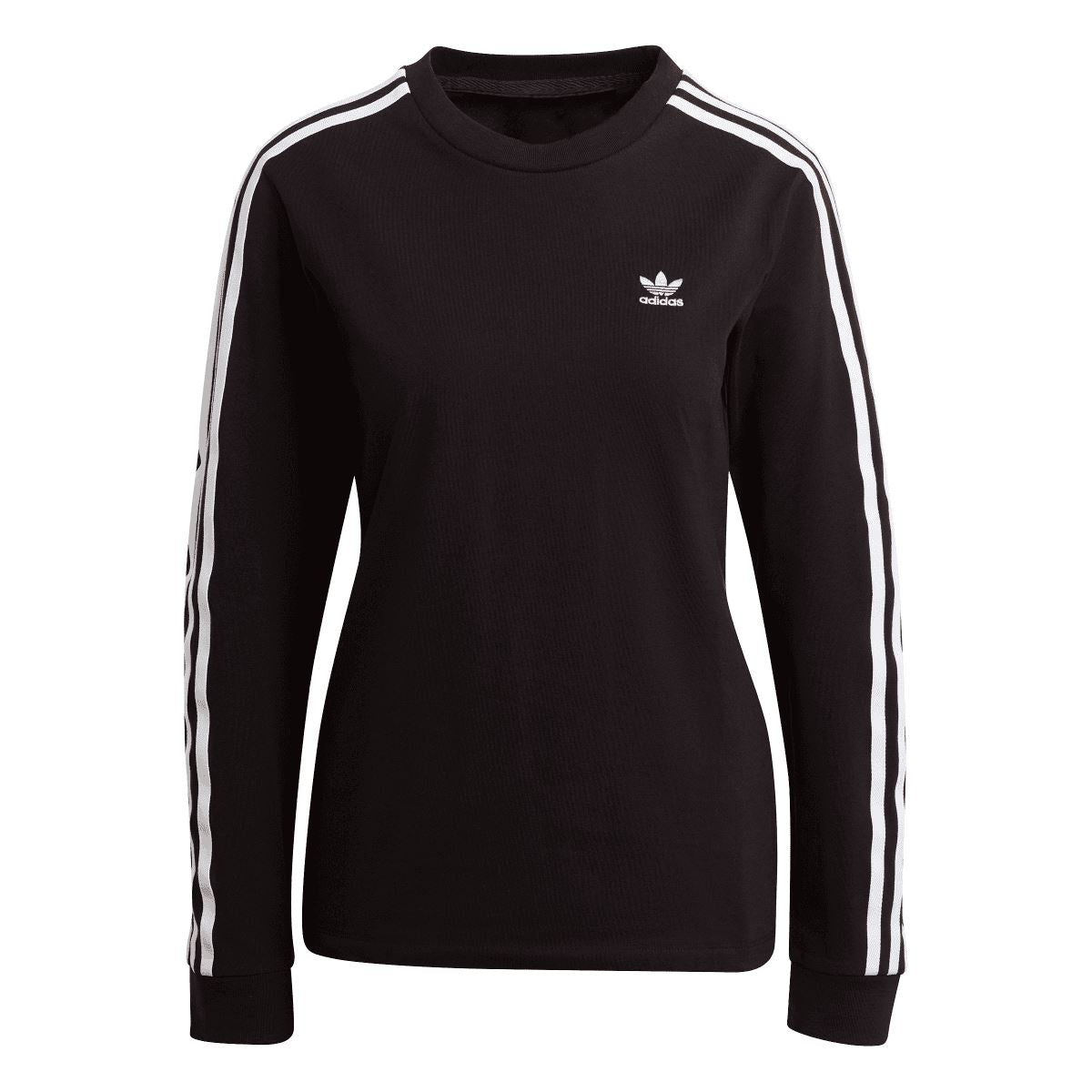 Black adidas Originals long sleeve t-shirt with white side stripes and small chest logo
