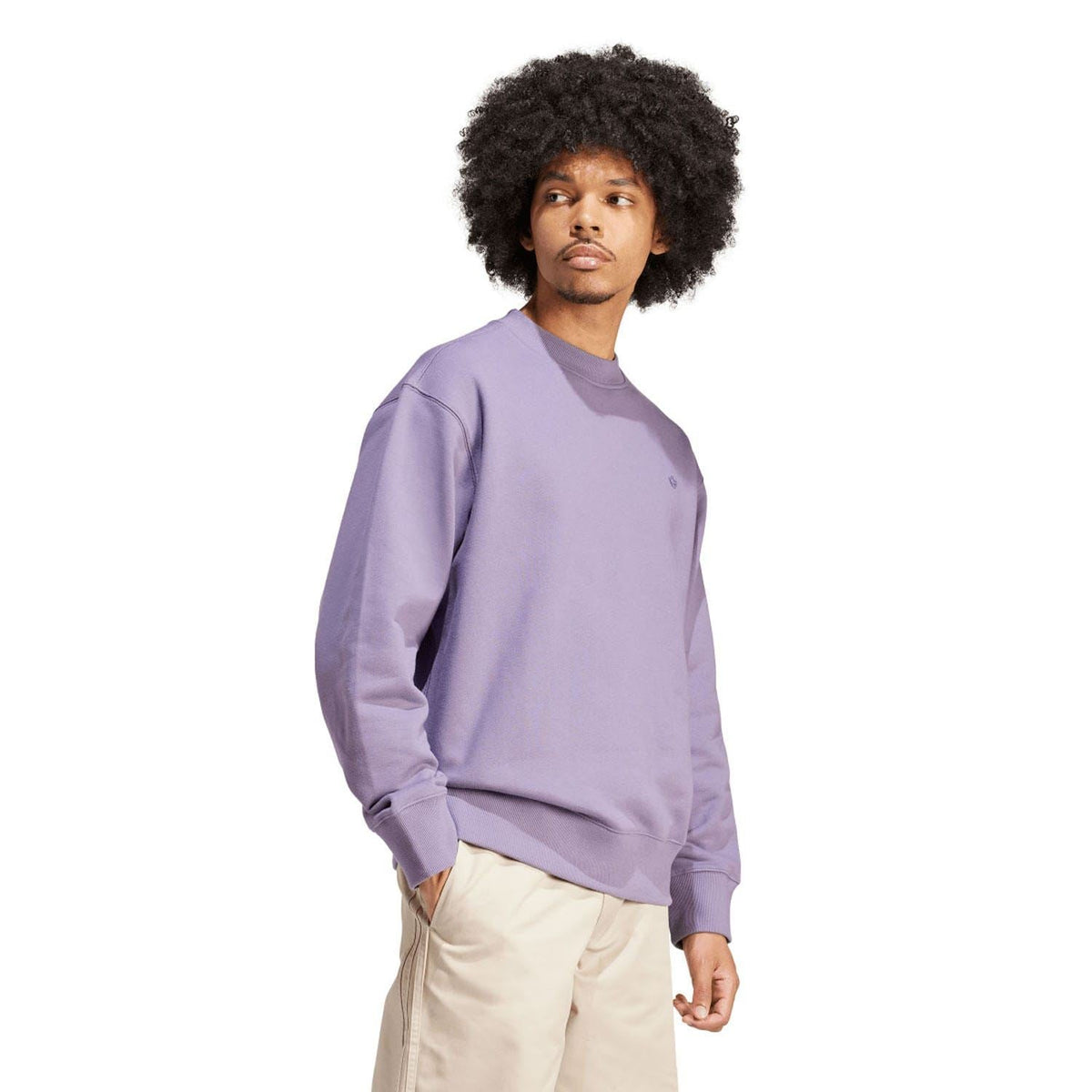 adidas Originals violet crewneck sweatshirt with ribbed hem and relaxed fit