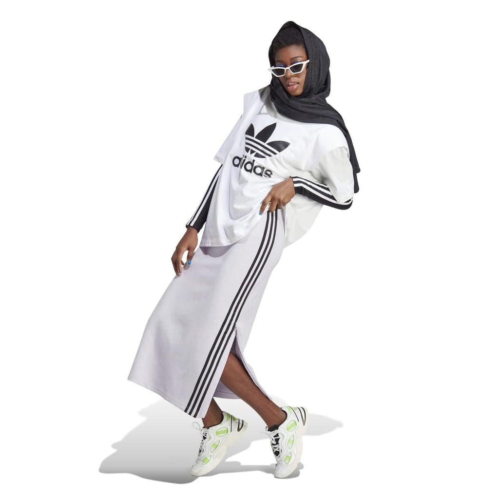 White adidas Originals T-shirt on model with trefoil logo on the front