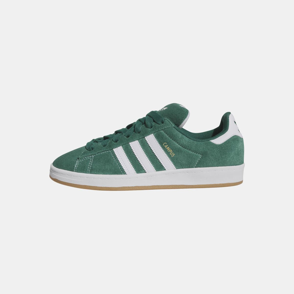 adidas Originals Campus ADV shoes, dark green with white stripes and tan gum sole