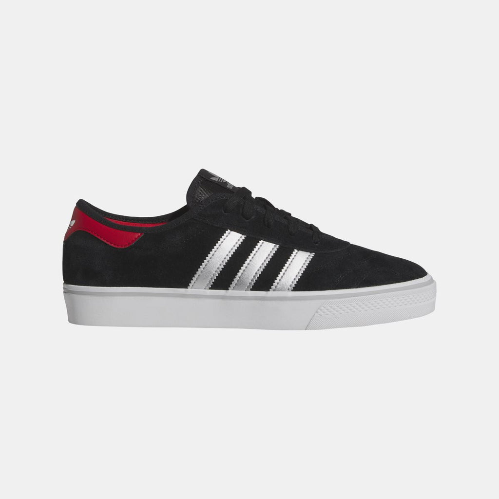 Black adidas Originals Adi Ease low-top sneakers with white stripes and red collar accent