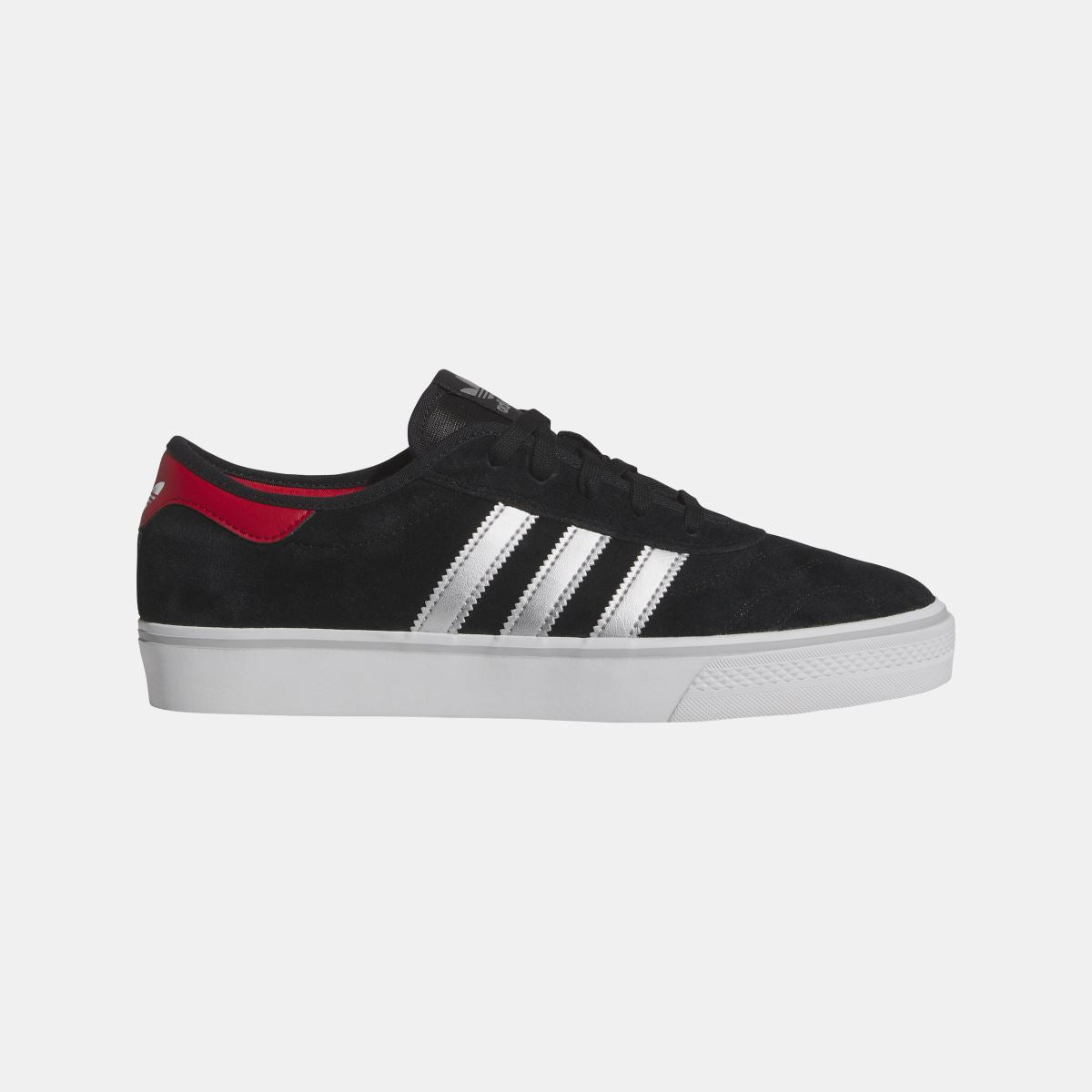 Black adidas Originals Adi Ease low-top sneakers with white stripes and red collar accent