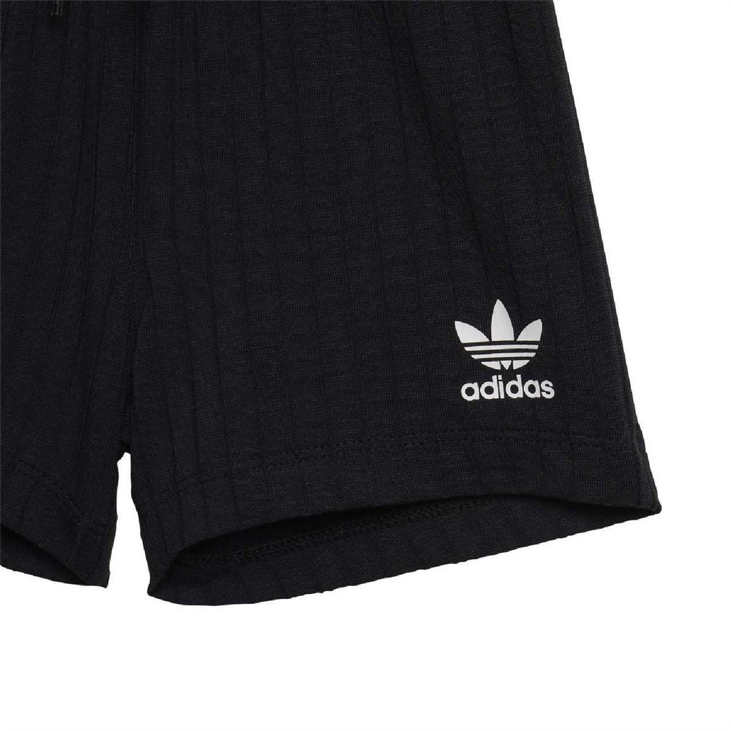 Black infants' shorts with adidas logo on side hem