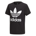 Kids black crew-neck T-shirt with white adidas Trefoil logo and adidas wordmark