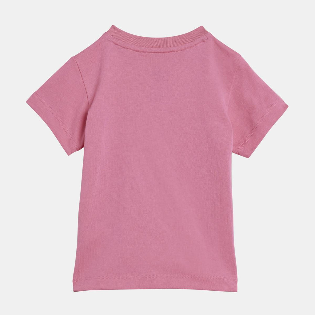 Infants pink short-sleeve T-shirt with crew neck and smooth front