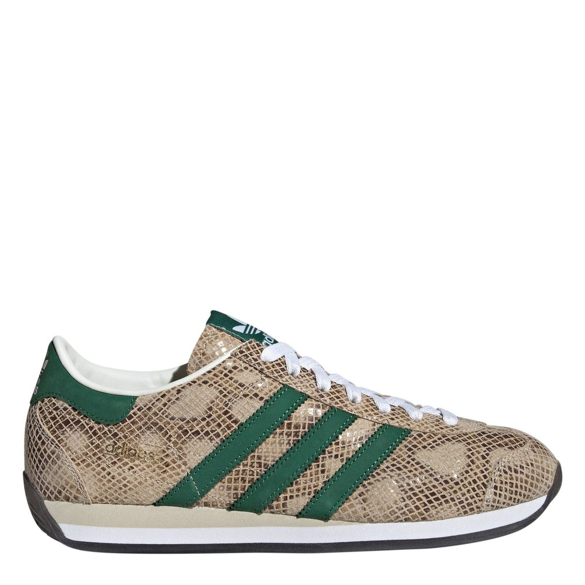 adidas Originals low-top sneakers in beige mesh with green stripes and white laces