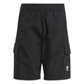 adidas Originals black cargo shorts with elastic waistband and side flap pockets