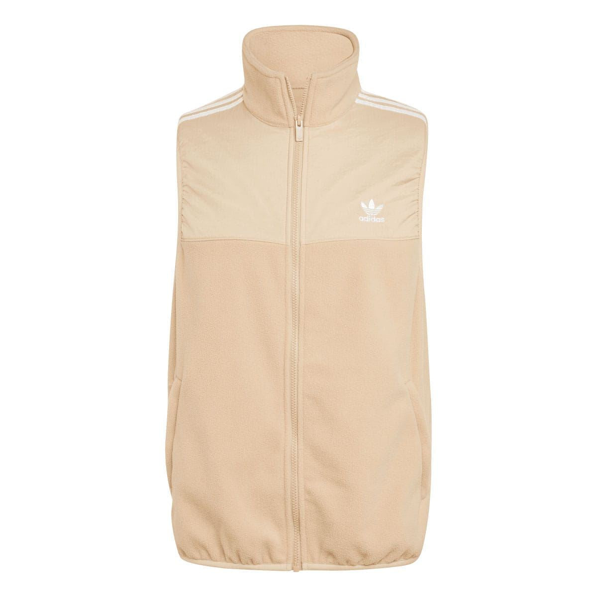 adidas Originals beige fleece vest, sleeveless high collar with full-length front zipper