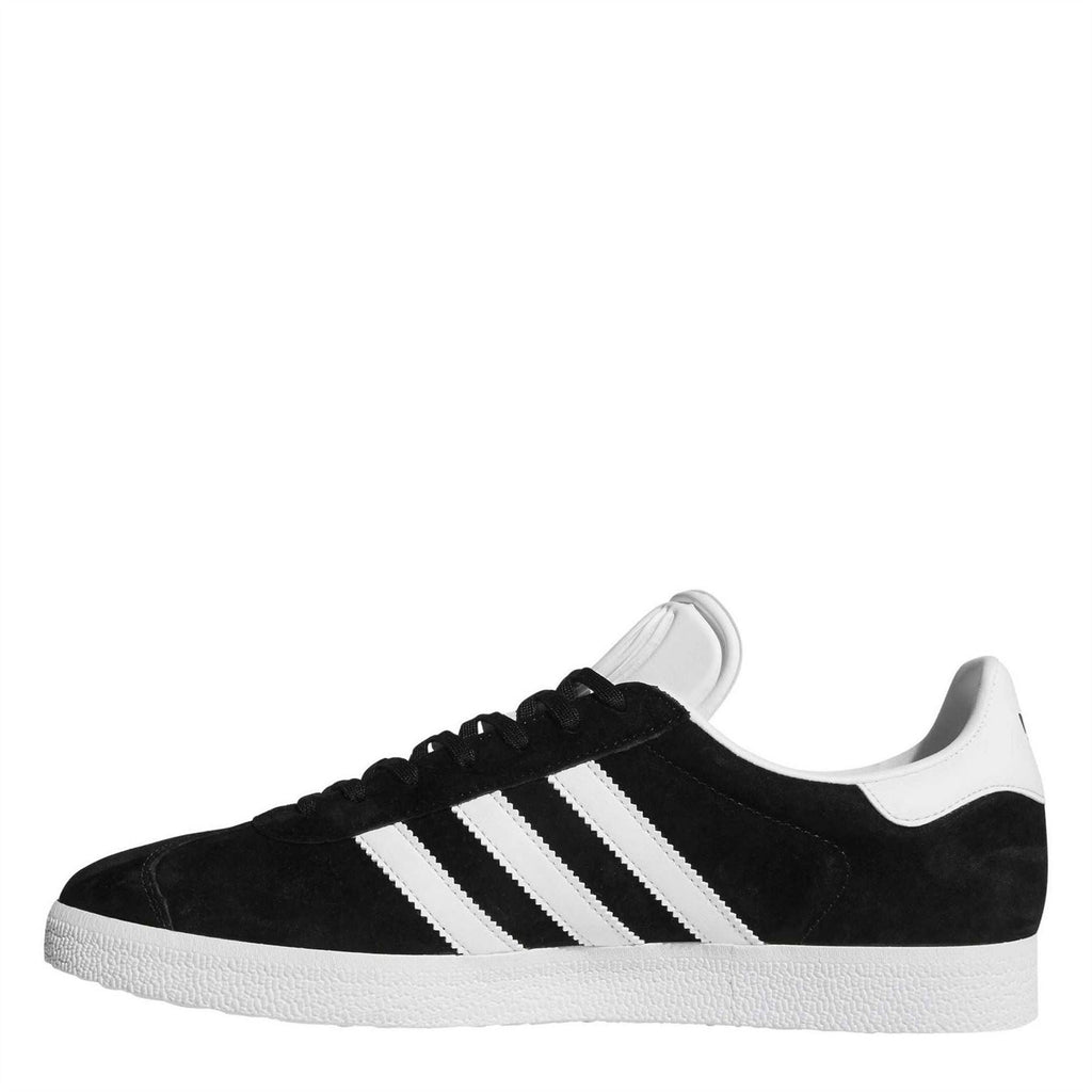 Adidas Gazelle JN64 suede sneakers, black with white three stripes and white midsole