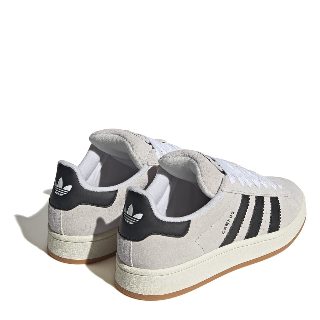 adidas Campus trainers rear view in light grey with black heel accents