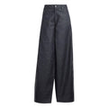 Indigo wide-leg jeans with front button closure and slanted side stripe detail
