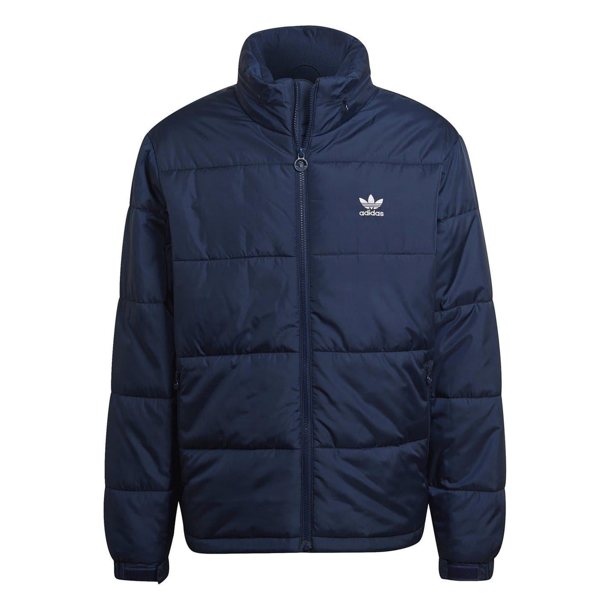 adidas Originals funnel-neck puffer jacket, dark navy, full zip, quilted panels