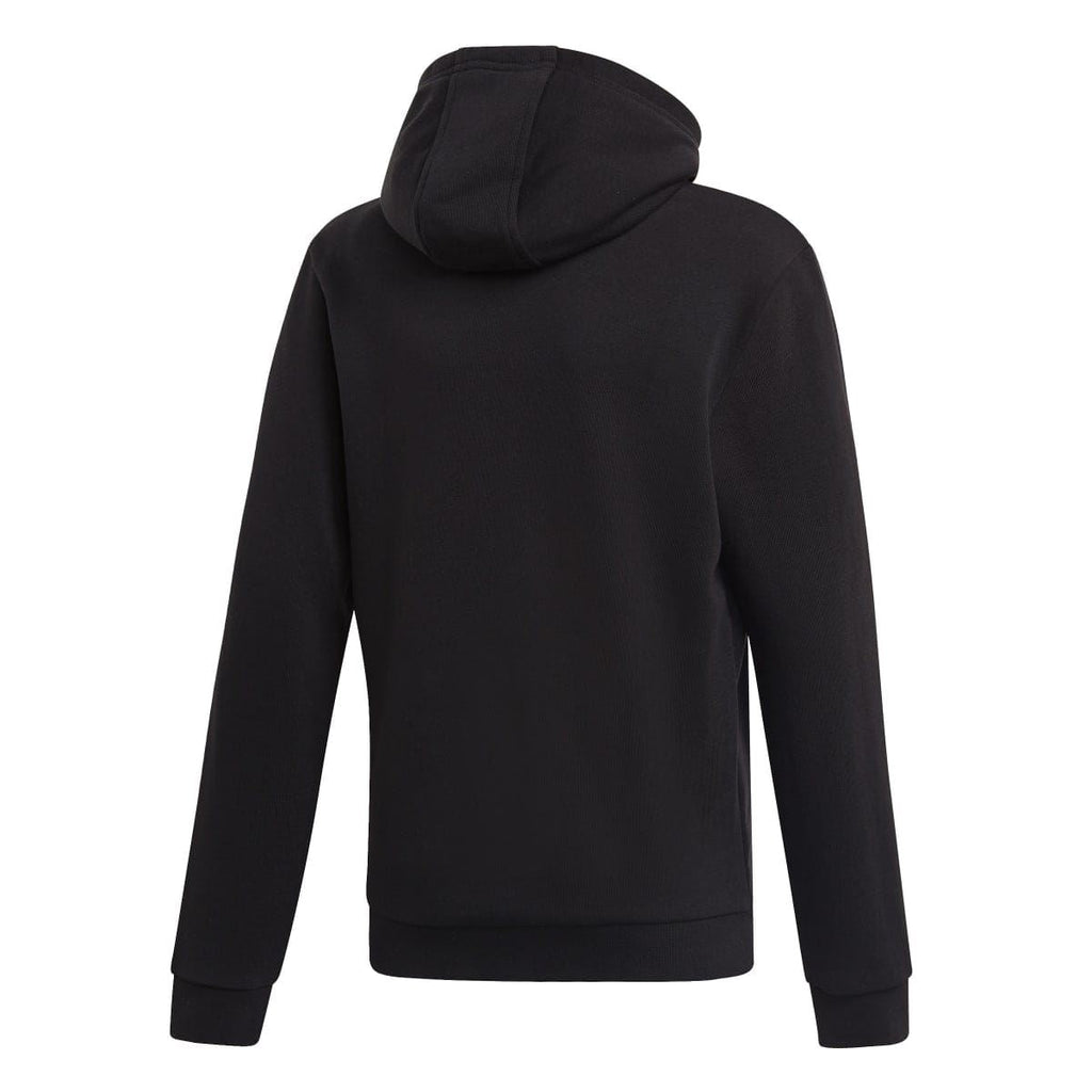 Black junior pullover hoodie with adjustable hood and ribbed cuffs