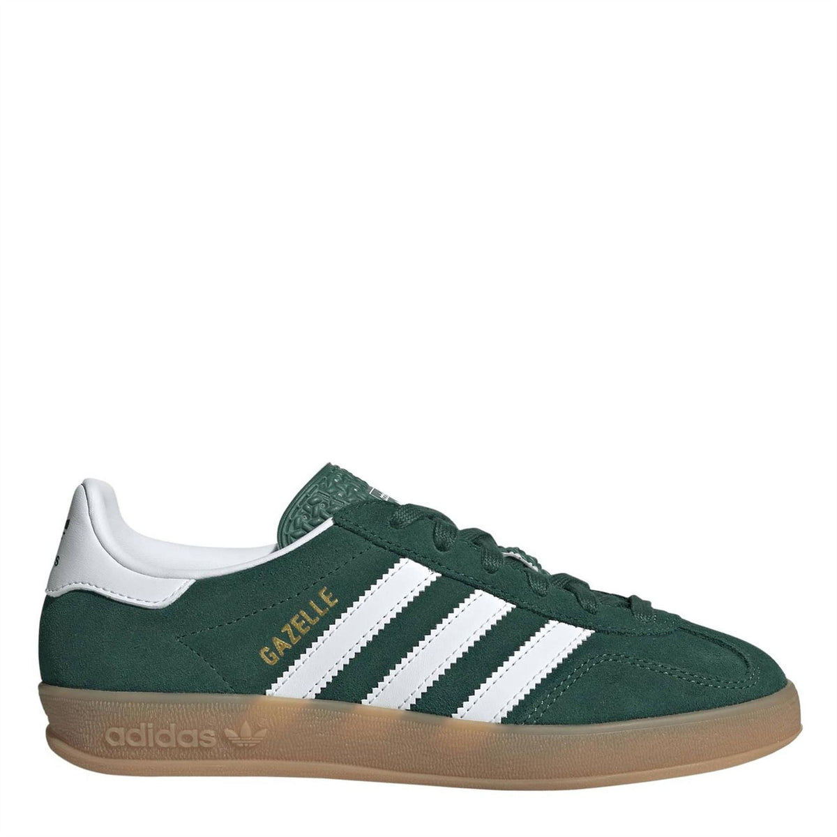 Adidas Originals Gazelle indoor shoes in dark green with white triple stripes and gum sole