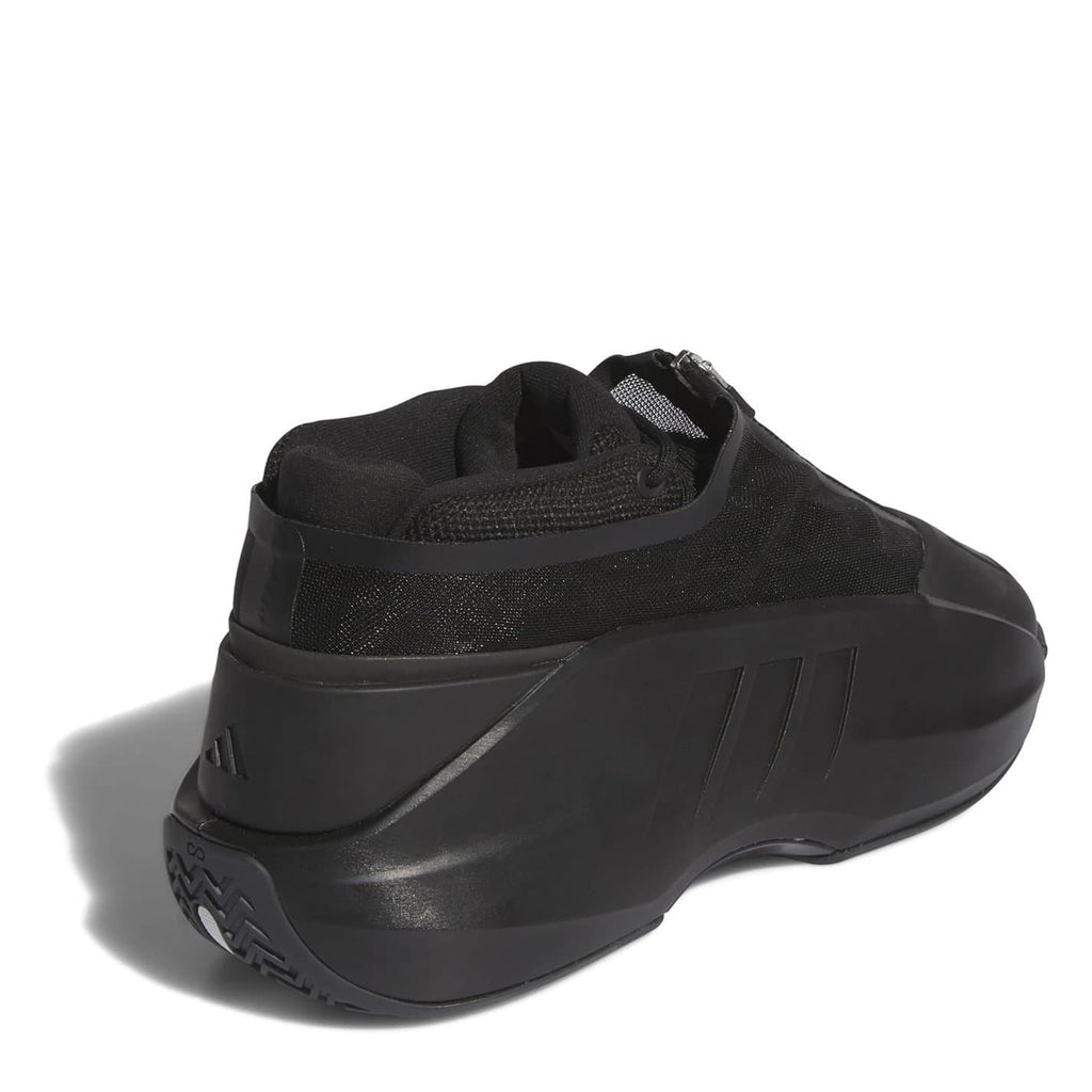 Black infant trainers rear view with cushioned heel and molded traction outsole