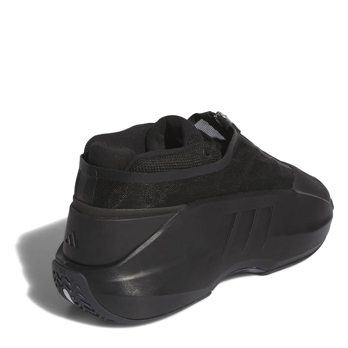 Black infant trainers rear view with cushioned heel and molded traction outsole