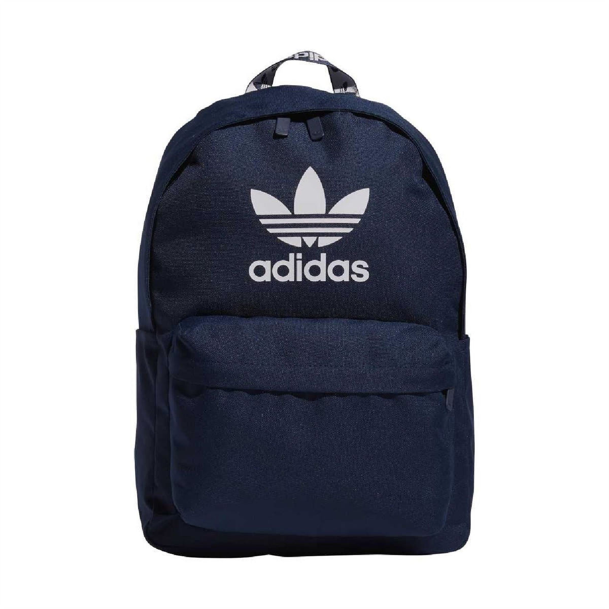 Dark indigo adidas Originals backpack with front logo and zip front pocket