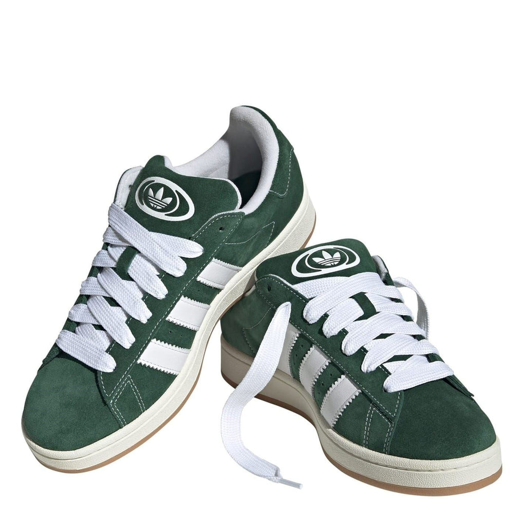 adidas Campus trainers front view in dark green suede with white laces