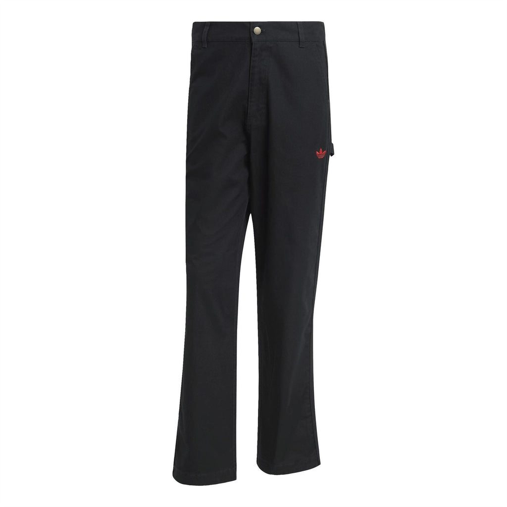 adidas Originals 100T black pants with front button closure and straight legs