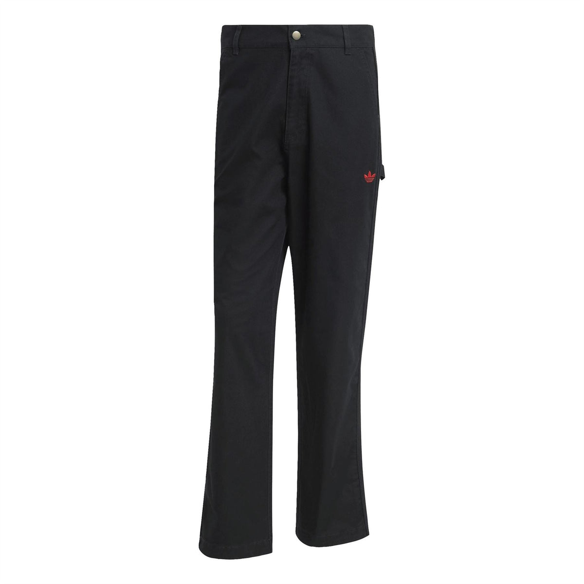 adidas Originals 100T black pants with front button closure and straight legs