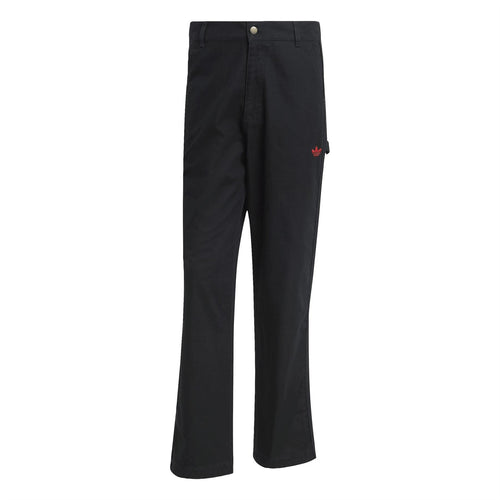 adidas Originals 100T black pants with front button closure and straight legs