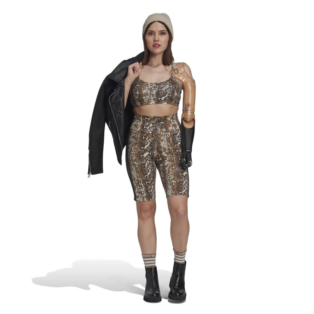 adidas Originals slim-fit athletic shorts featuring snake print and adidas three stripes
