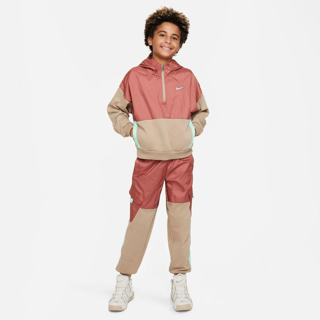 Kids Nike Outdoor Play Fleece Hoodie Khaki Long Sleeve 1/2 Zip RED589
