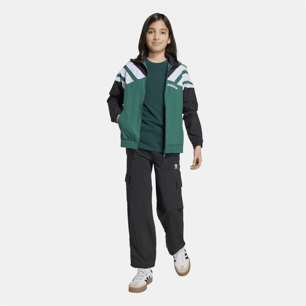 adidas Originals green and black zip-up jacket with hood and contrasting sleeve stripes